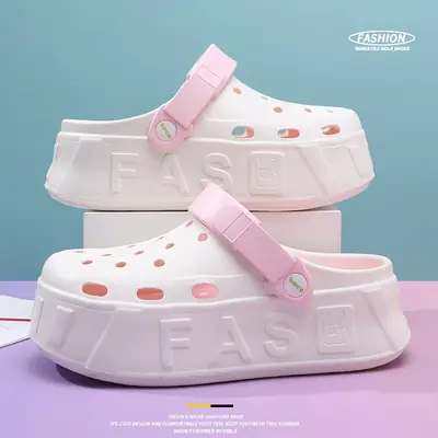 Hole Shoes Women's Outer Wear Thick Sole Heightened Non-slip Slippers Breathable EVA Dung-feeling All-match Non-stinky Feet Beach Sandals