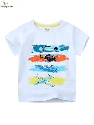 Kids Car Graphic T-Shirt White Short Sleeve Boys