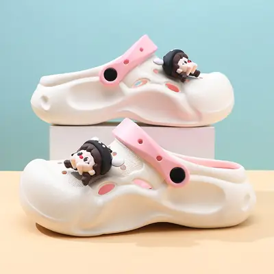 Women's White Crocodile Hole Shoes with Strap