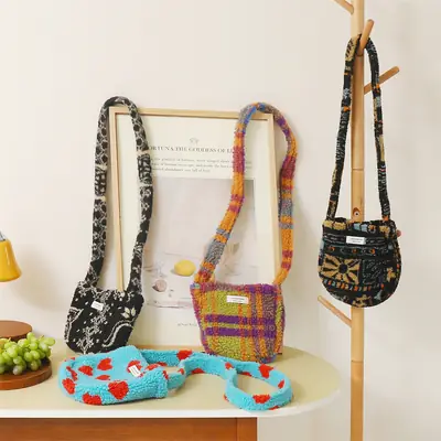 Korean Style Plush Shoulder Bag Women's Woolen Black Grey