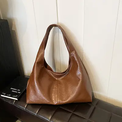 Vintage Brown Leather Tote Bag for Women Large Capacity