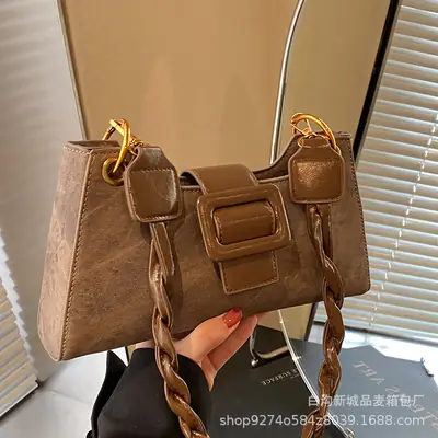 2026 Stylish Grey Crossbody Bag with Gold Hardware