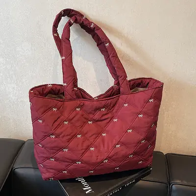 Women's Quilted Cotton Shoulder Bag Cream Single Crossbody