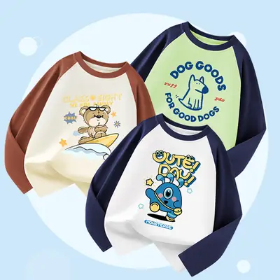 Children's Long Sleeve Dog Print T-Shirt Green Blue