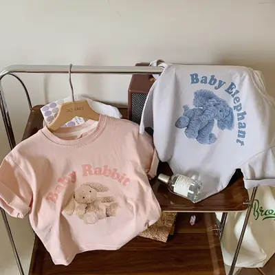 Kids Short Sleeve T-Shirt Pink Cartoon Baby Design