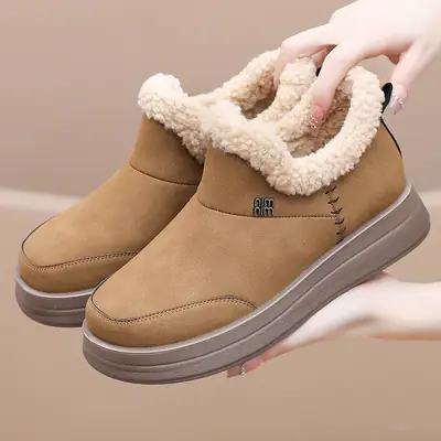Winter Fleece Boots Black Tan Thick Sole