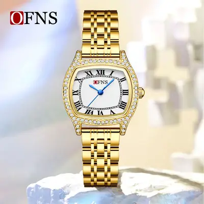 Women's Waterproof Diamond-Encrusted Quartz Watch Brown Leather Band