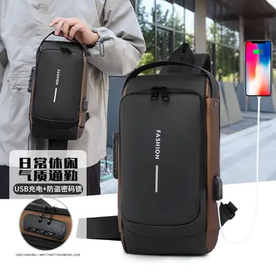 Men's Waterproof Crossbody Bag with USB Charging & Password Lock