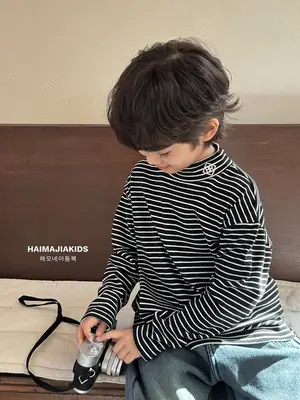 2025 Boys Striped Thermal Long Sleeve T-Shirt