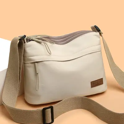Women's White Nylon Crossbody Bag Large Capacity Waterproof