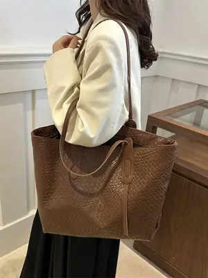 Red Woven Tote Bag for Women Large Capacity Korean Style