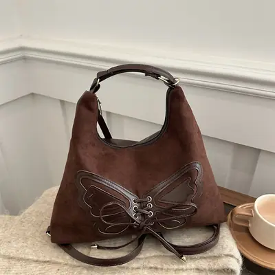 Deerskin Butterfly Bag Black Large Capacity 2024 Winter