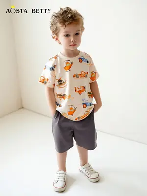 Boys Printed Cotton Shorts Suit Summer New