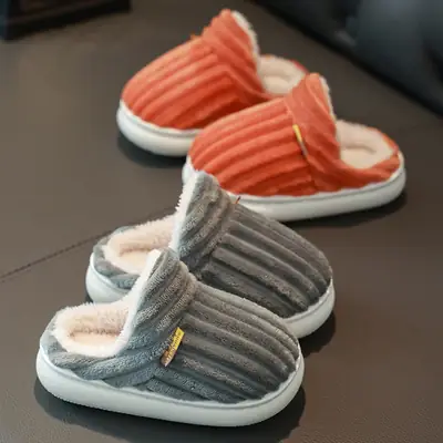Children's Cotton Slippers for Boys and Girls Household Autumn and Winter Exterior Wear Indoor Home Non-slip Bag with Warm Baby Wool Slippers