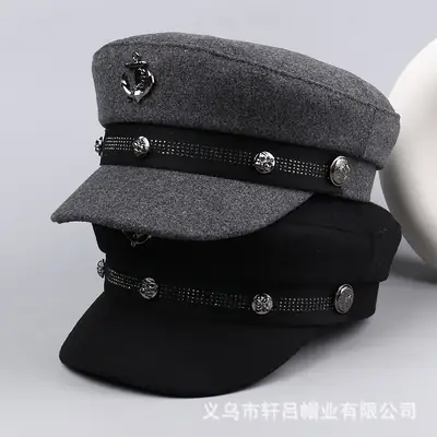 Women Winter Rivet Beret Cap Navy Gray Warm