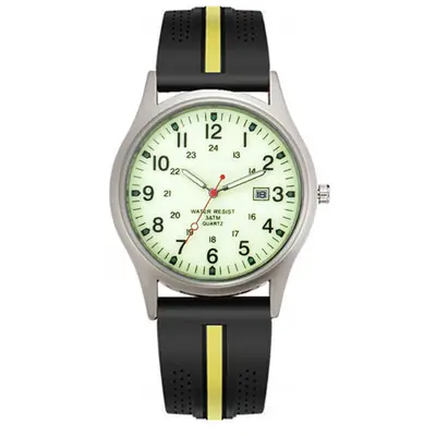 Men Quartz Watch Black Yellow Band Sport Date