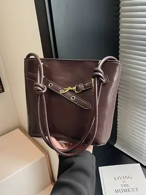 Retro Houndstooth Shoulder Bag with Gold Hardware