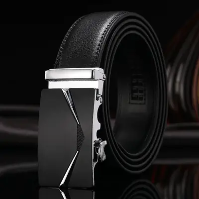 Men's Black Leather Belt with Rose Gold Buckle 150cm