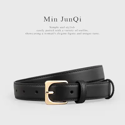 Women's Black Genuine Leather Belt with Gold Buckle