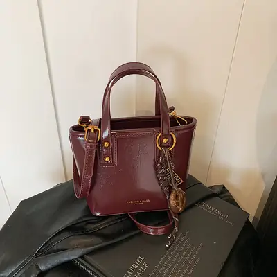 2025 Women's Square Black Shoulder Crossbody Bag with Pendants