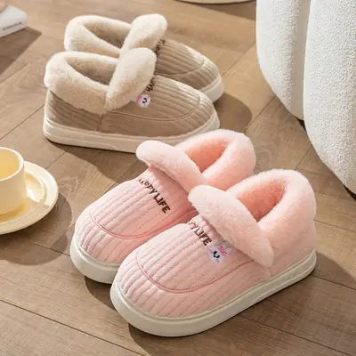Cotton Winter Slippers Women Orange Plush Warm