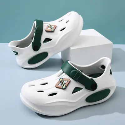 Summer Height-increasing Slippers Hole Shoes Women's Outer Wear Thick Sole Non-smelly Feet Non-slip Breathable EVA Contrast Color Wear-resistant Baotou Drag