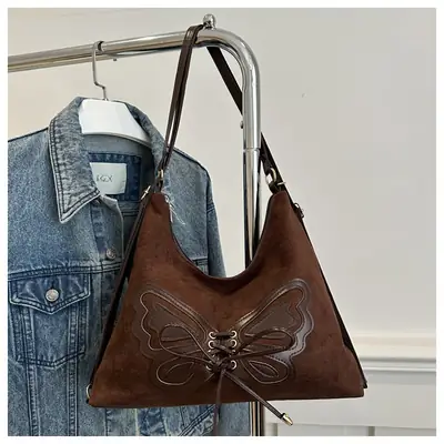 Women's Suede Butterfly Shoulder Bag Brown Large Capacity