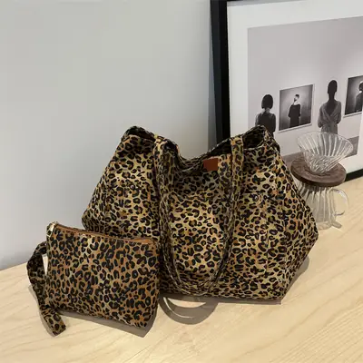 Retro Leopard Print Casual Shoulder Bag for Women
