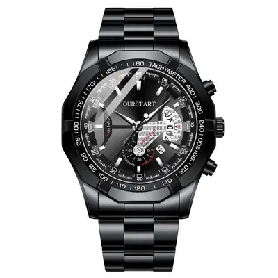 Korean Fashion Men's Gold Chronograph Watch with Calendar