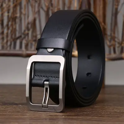Men's Genuine Leather Pin Buckle Belt Brown Gold