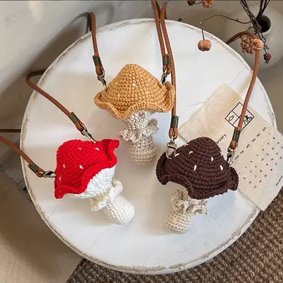 Cute Crocheted Mushroom Keychain with Wool Embroidery