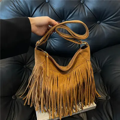 Women's Frosted Tassel Shoulder Bag Brown New Arrival