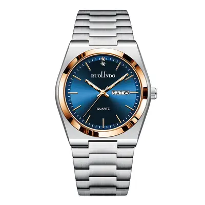 Men's Quartz Watch with Butterfly Buckle & Steel Band