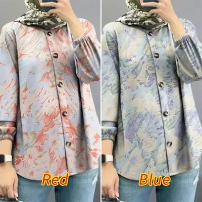 Women Muslim Floral Puff Sleeves Shirt 2025
