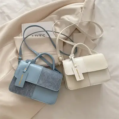 2026 Spring Shoulder Crossbody Patchwork Handbag Blue Grey White