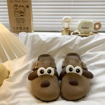 Women Cartoon Bear Burken Lazy Slippers Brown 2024