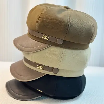 British Retro PU Leather Octagonal Hat for Kids