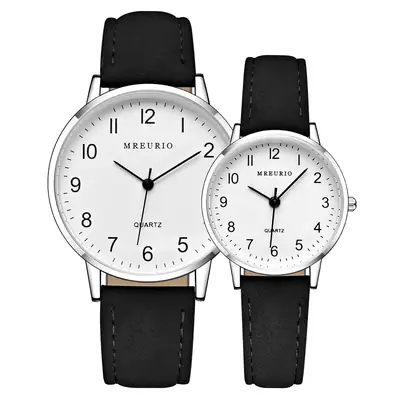 Men & Women Quartz Watches Black Strap Set