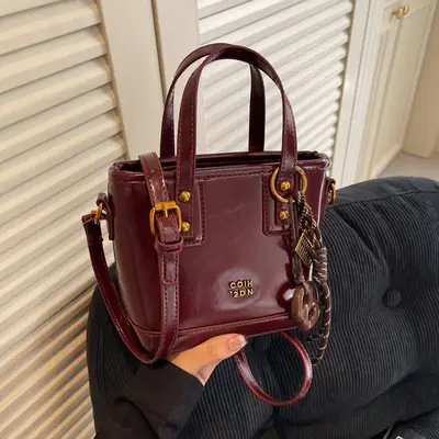 Korean Style Brown Leather Shoulder Crossbody Bag Women 2024