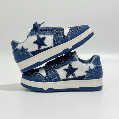 Women Star Sneakers Low Top Thick Sole Breathable Canvas