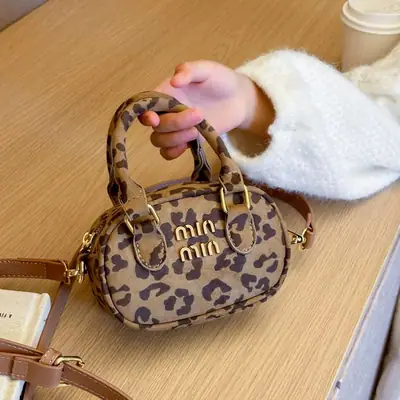 New Kids Shoulder Bag Black Gold Leopard Print