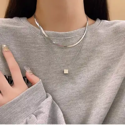 Women's Titanium Geometric Necklace Double Layer Light Luxury