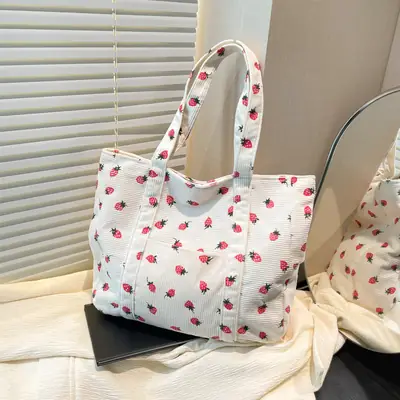 Strawberry Printed Shoulder Bag Women 2024 Casual