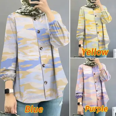 Women Muslim Floral Puff Sleeves Shirt 2025