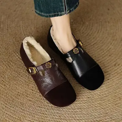 Women's Black Fleece Slip-On Winter Shoes