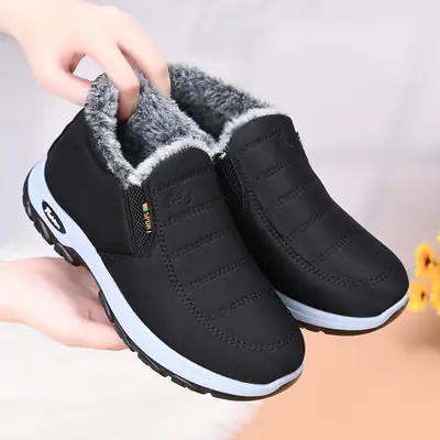 Winter Fleece Lined Women's Snow Boots Black Red