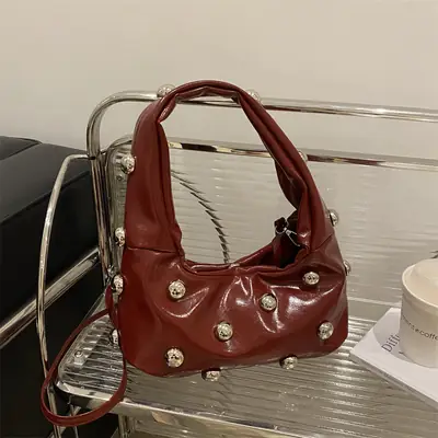 Women's White Rivet Shoulder Bag 2024 New