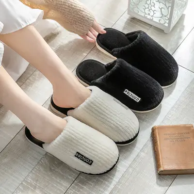 Cotton Slippers Pink Warm Women Winter Fur