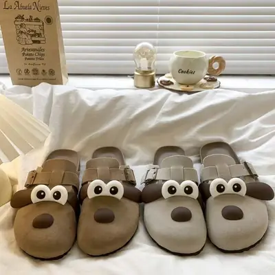 Women Cartoon Bear Burken Lazy Slippers Brown 2024