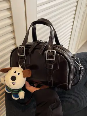 Trendy Women's Melard Shoulder Crossbody Bag with Cute Toy Hook